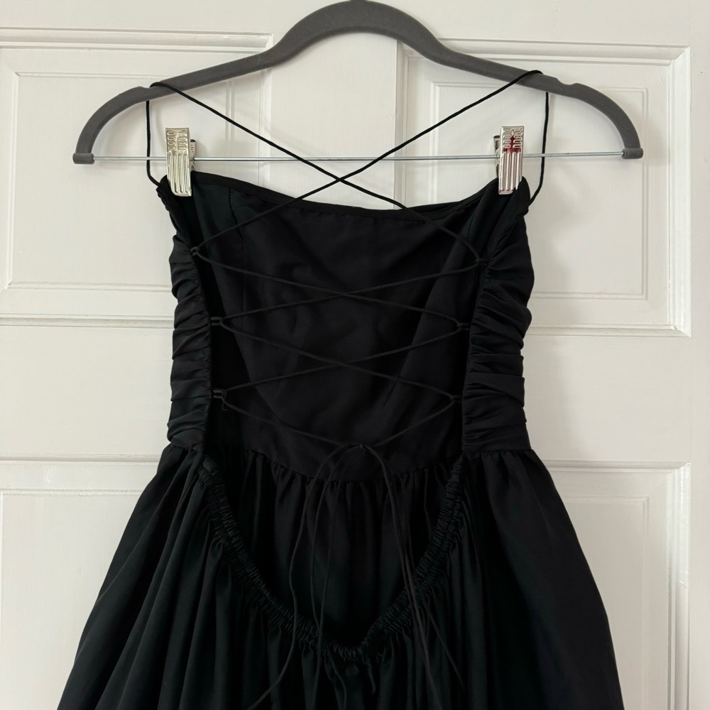 Matteau Gathered Lace Up Silk Cotton Maxi Dress Black Size 3 US 6 - Picture 5 of 11